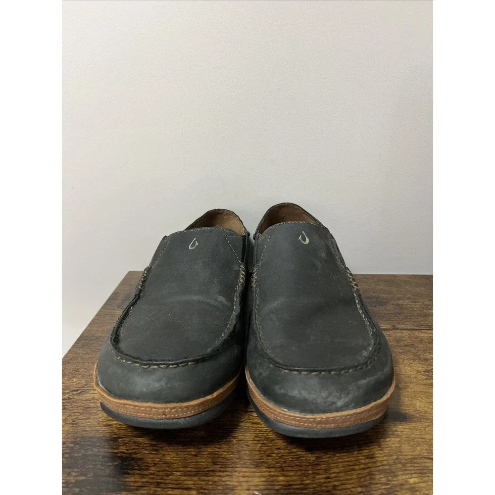 Olukai Mens Moloa Black Toffee Men’s Slip-On Leather‎ Shoes ~ Sz 11.5, 44.5